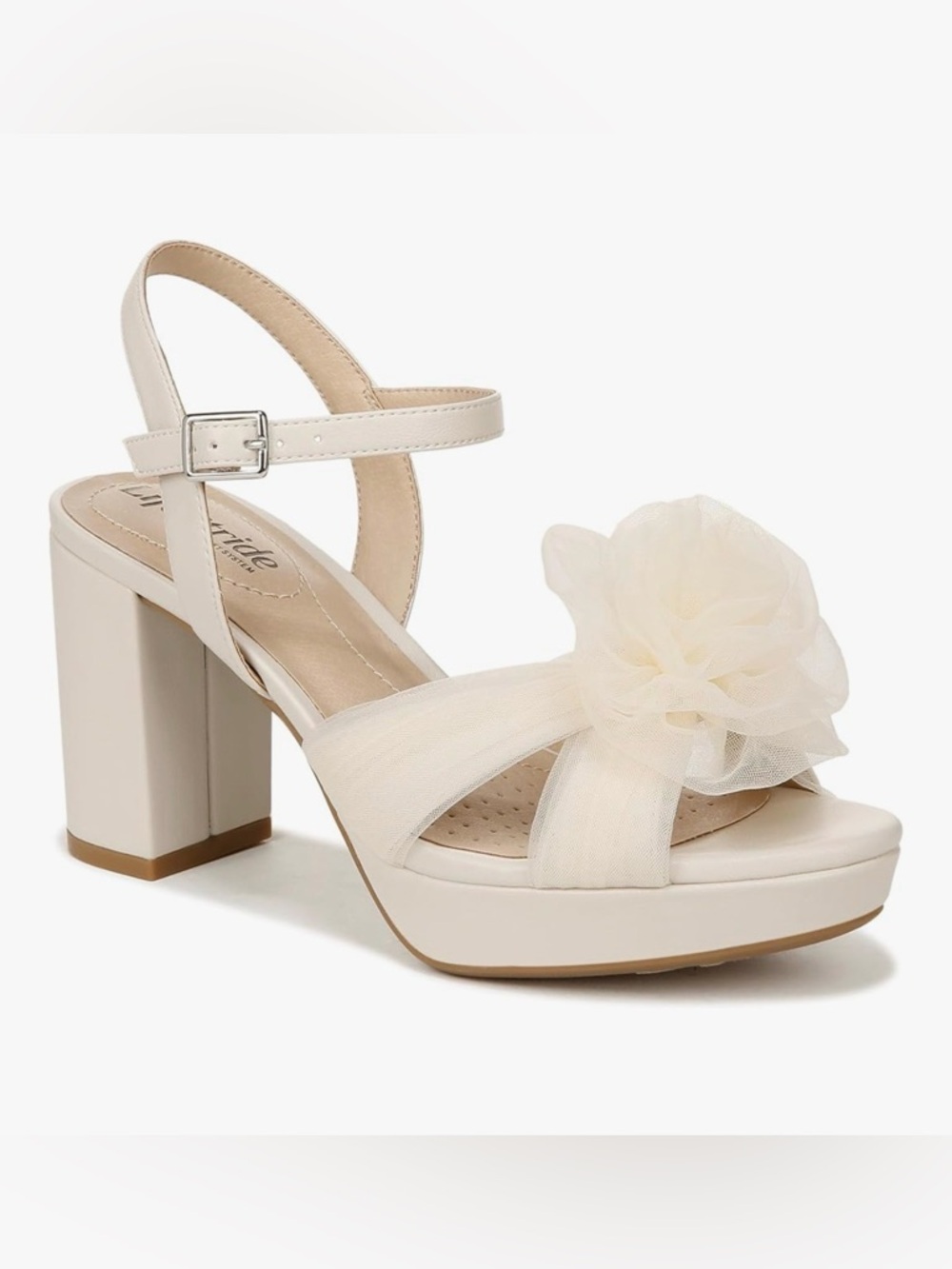 Life Stride Bone Cream Tulle Flower Block Heel Women’s Size 11M Bridal Sandal